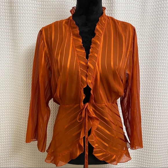 Notations Tops - Notations Semi Sheer Tie Front Blouse